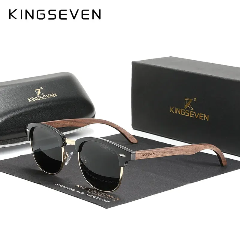 Unisex UV400 Protection Semi-Rimless Retro Wooden Sunglasses