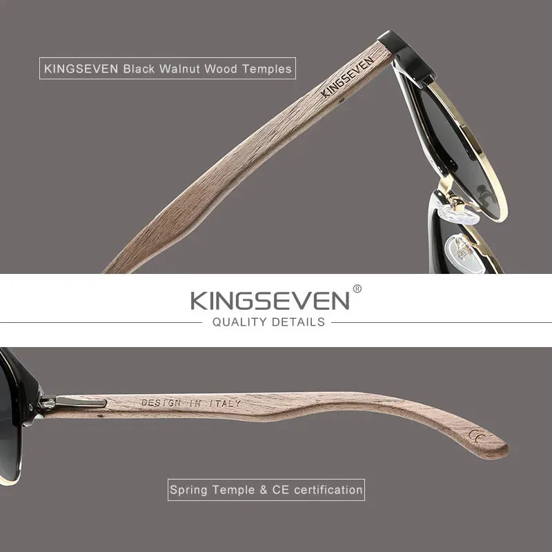 Unisex UV400 Protection Semi-Rimless Retro Wooden Sunglasses