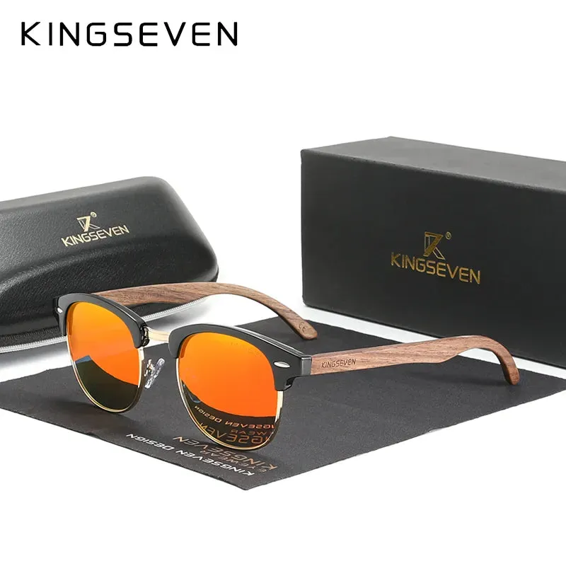 Unisex UV400 Protection Semi-Rimless Retro Wooden Sunglasses
