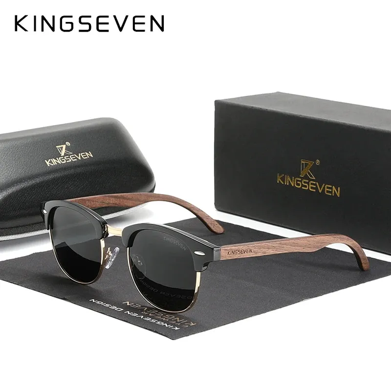 Unisex UV400 Protection Semi-Rimless Retro Wooden Sunglasses