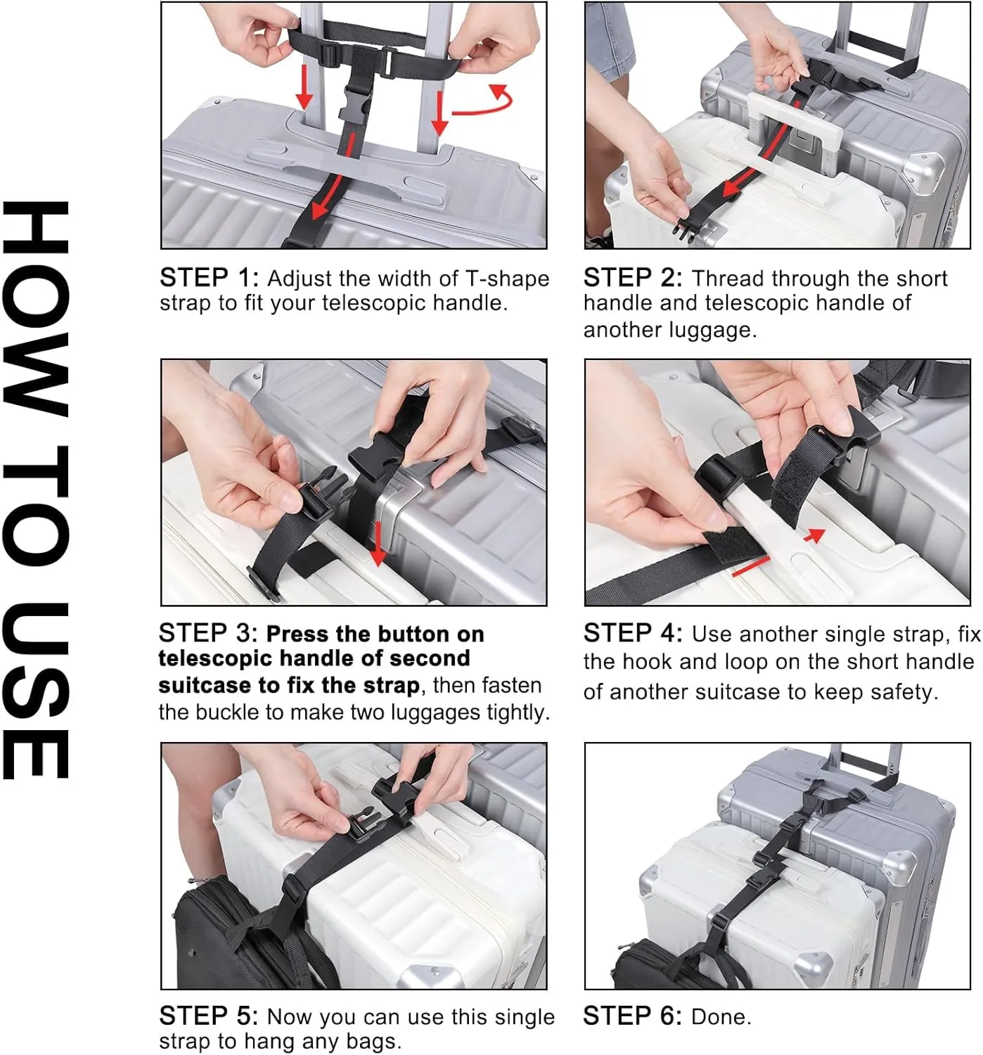 Vigorport Luggage Straps, Luggage Connector Straps for Suitcases Add A Bag and Connect Your 2 Suitcases Together Adjustable Attachment Accessories Belts (1'' Width Medium Size)