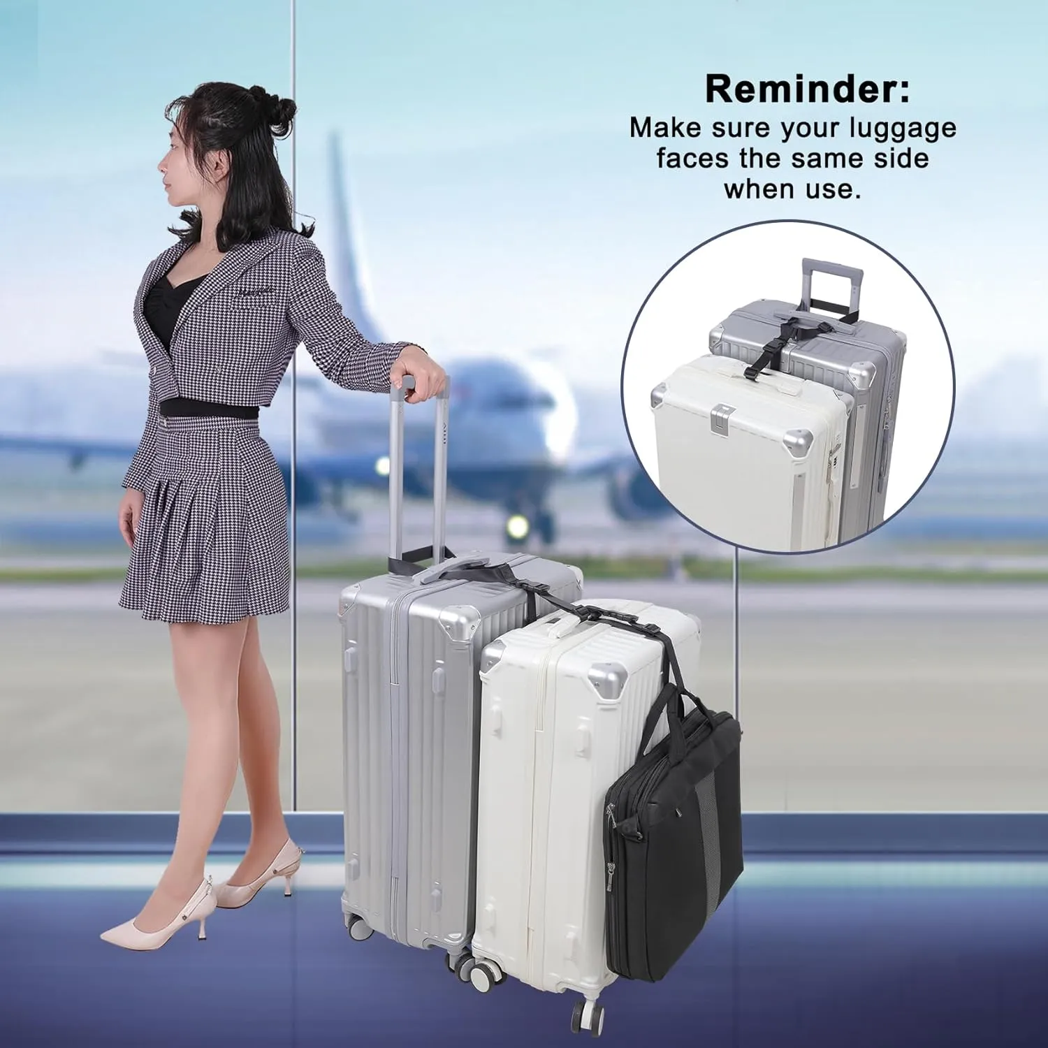 Vigorport Luggage Straps, Luggage Connector Straps for Suitcases Add A Bag and Connect Your 2 Suitcases Together Adjustable Attachment Accessories Belts (1'' Width Medium Size)