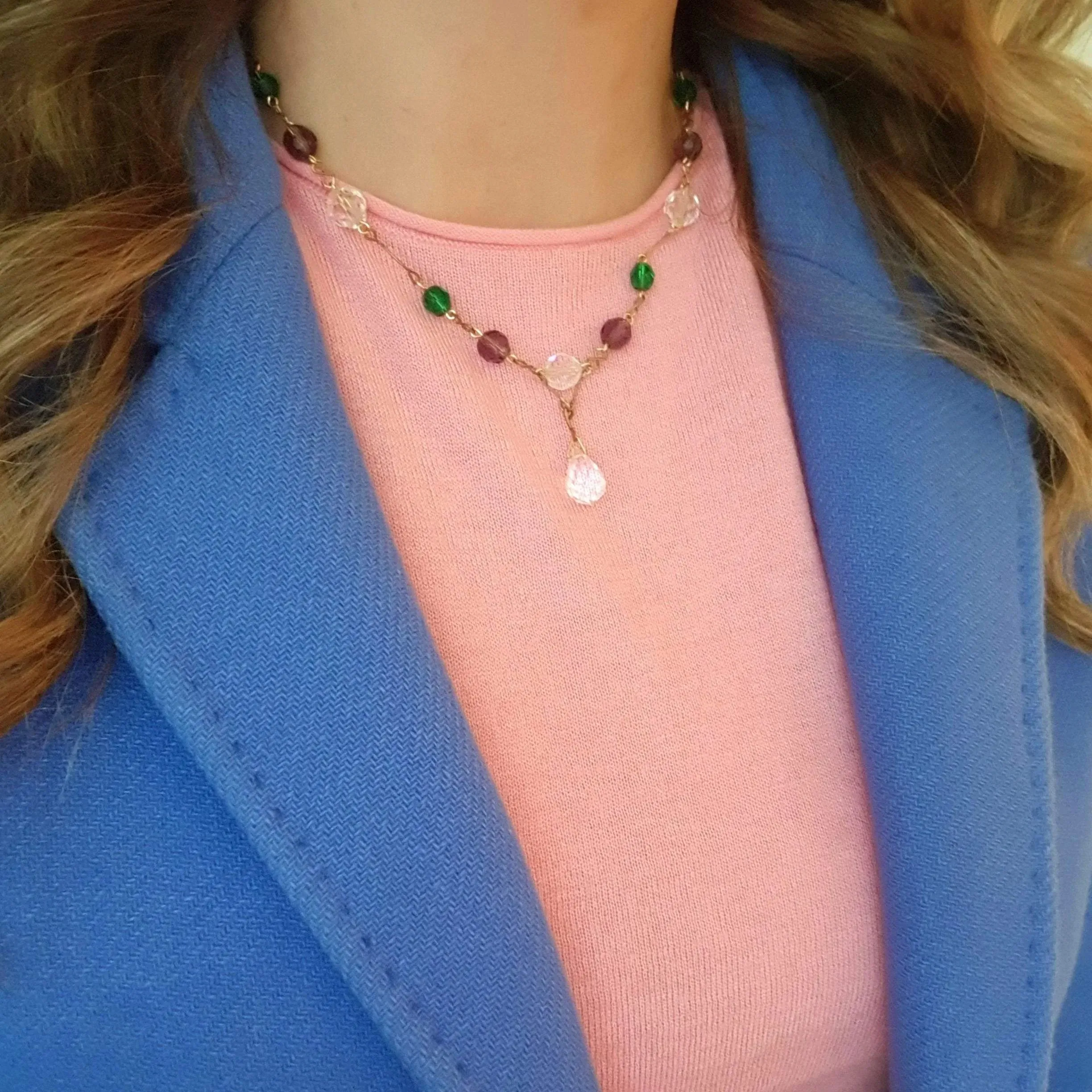 Vintage 1930s Purple Glass Rolled Gold Necklace