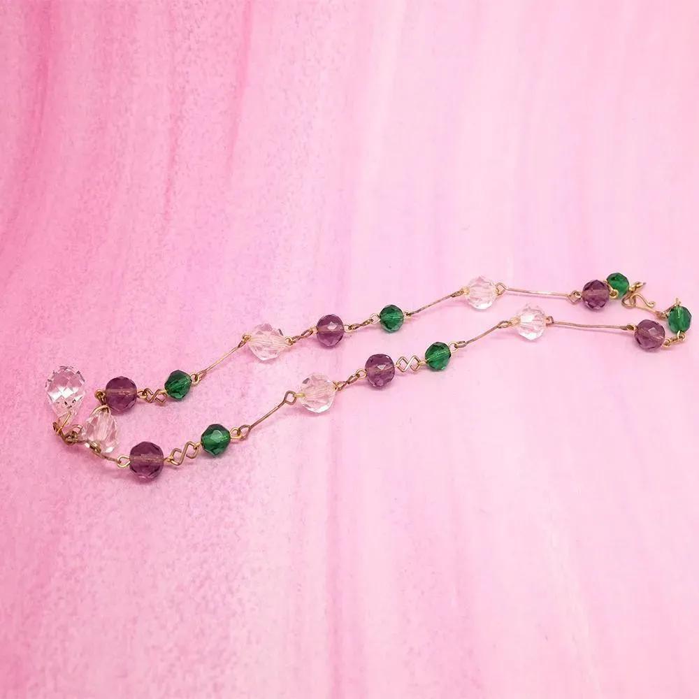 Vintage 1930s Purple Glass Rolled Gold Necklace