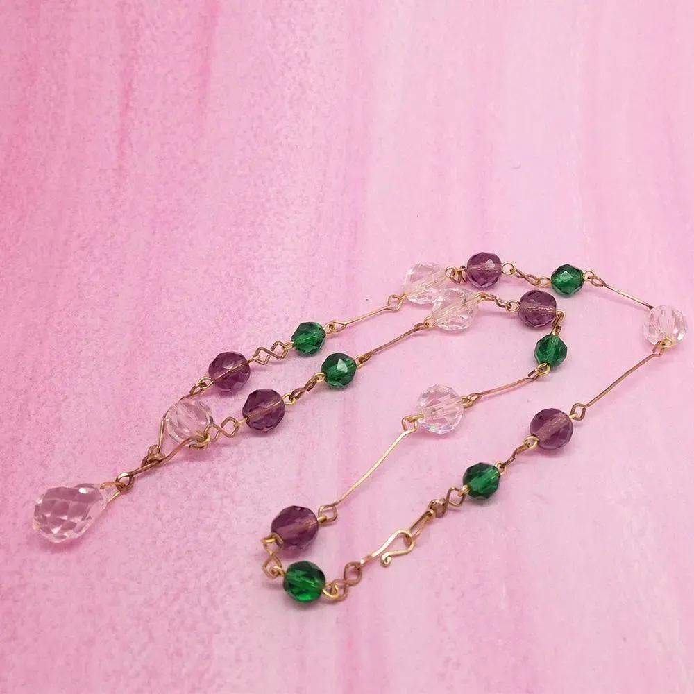 Vintage 1930s Purple Glass Rolled Gold Necklace