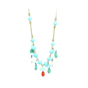 Vintage 1930s Rolled Gold Blue Beaded Necklace