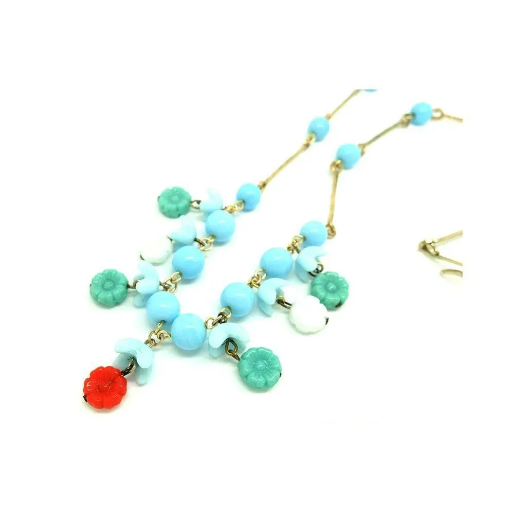 Vintage 1930s Rolled Gold Blue Beaded Necklace