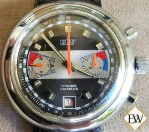 Vintage Codhor 60's Valjoux 7734 Chronograph Watch Date Regatta NOS Rally Racing
