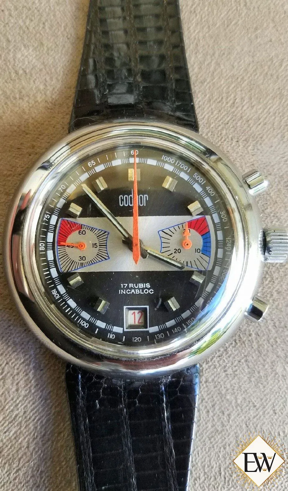 Vintage Codhor 60's Valjoux 7734 Chronograph Watch Date Regatta NOS Rally Racing