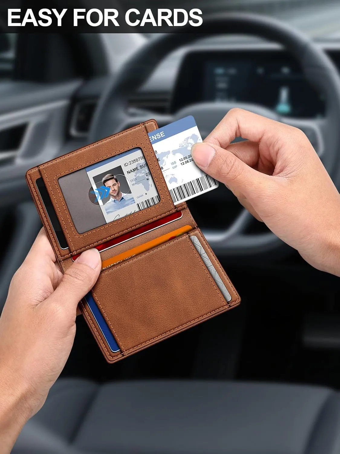 Wallet for Men Slim Leather Wallets for 9-13 Cards, RFID Blocking Thin Card Holder Wallet with ID Window & Stretchable Cash Slot, Minimalist Bifold Small Wallet for Front Pocket, Birthday Gift for Men