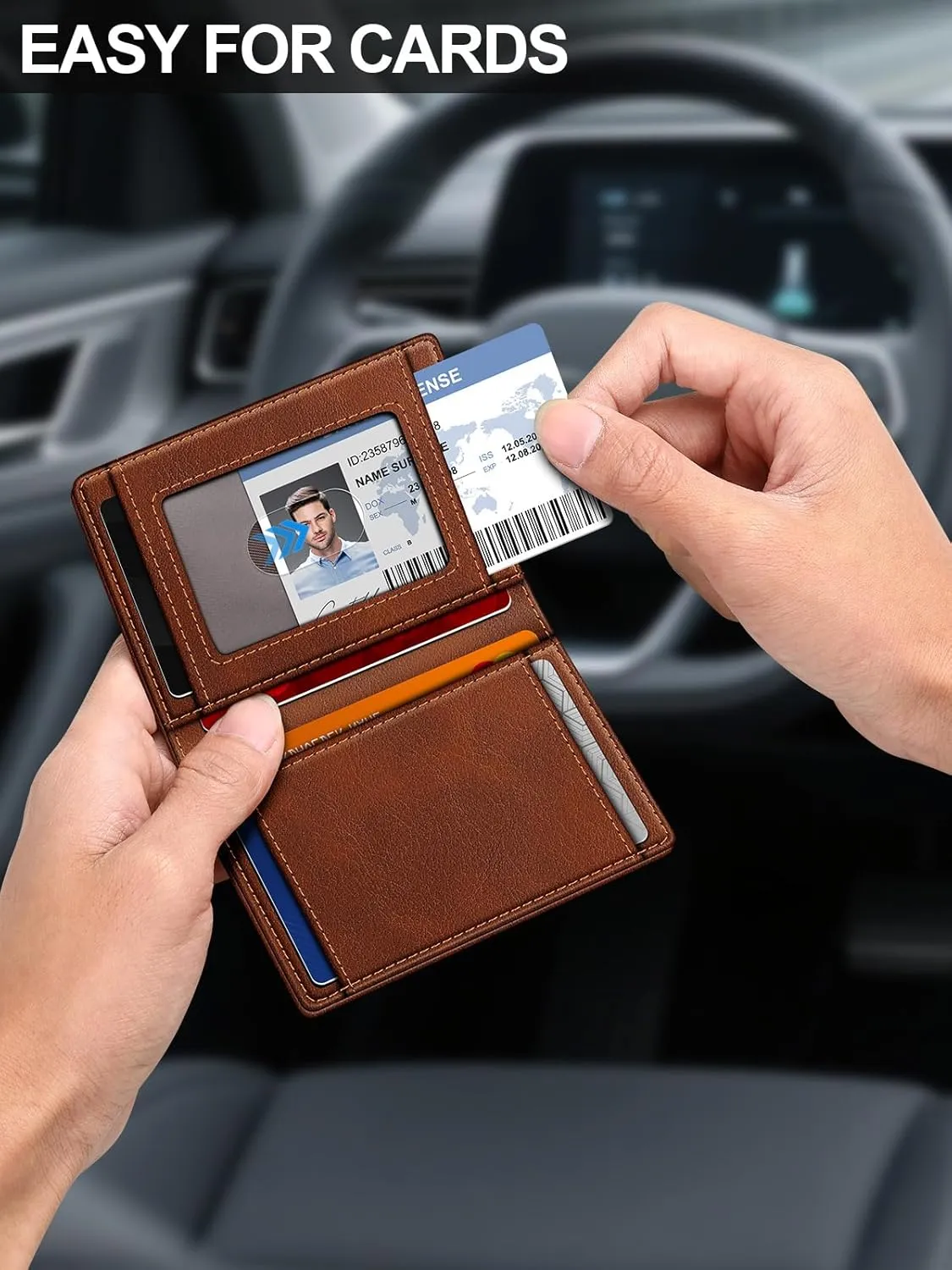 Wallet for Men Slim Leather Wallets for 9-13 Cards, RFID Blocking Thin Card Holder Wallet with ID Window & Stretchable Cash Slot, Minimalist Bifold Small Wallet for Front Pocket, Birthday Gift for Men