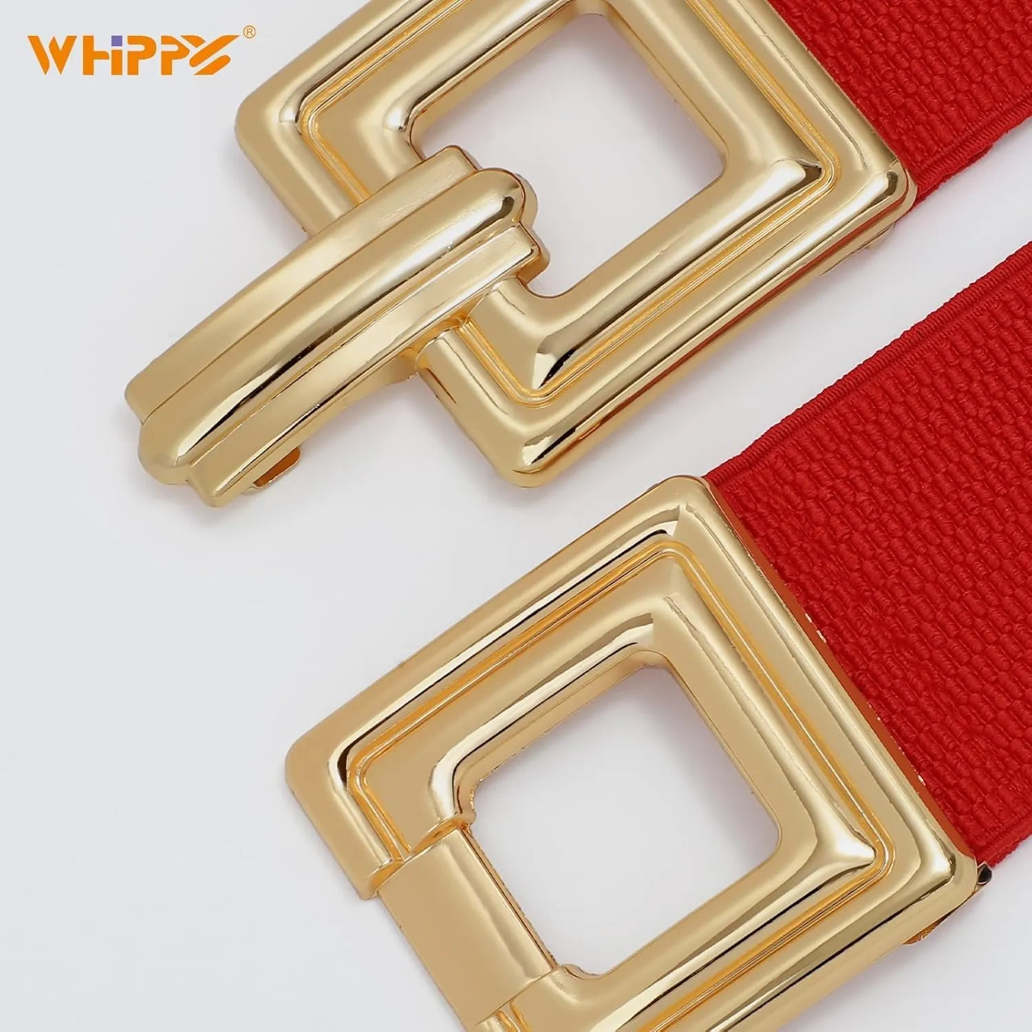 WHIPPY Women Wide Elastic Waist Belt Fashion Hollow Out Square Gold Buckle Stretchy Belt Waistband for Ladies