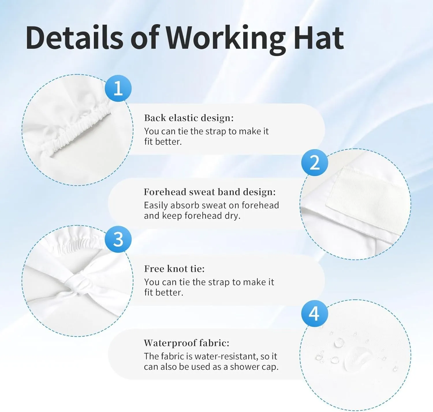 Working Cap Scrub Cap with Sweatband Adjustable Unisex Tie Back Hat Nursing Doctor Surgeon Cap for Women Men