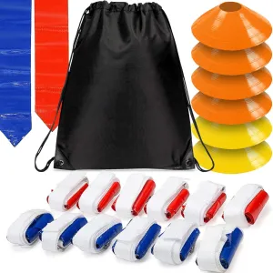 WYZworks 12 Player 3 Flag Football Kit Set - 12 Belts with 36 Flags BONUS 6 Cones   Travel Bag