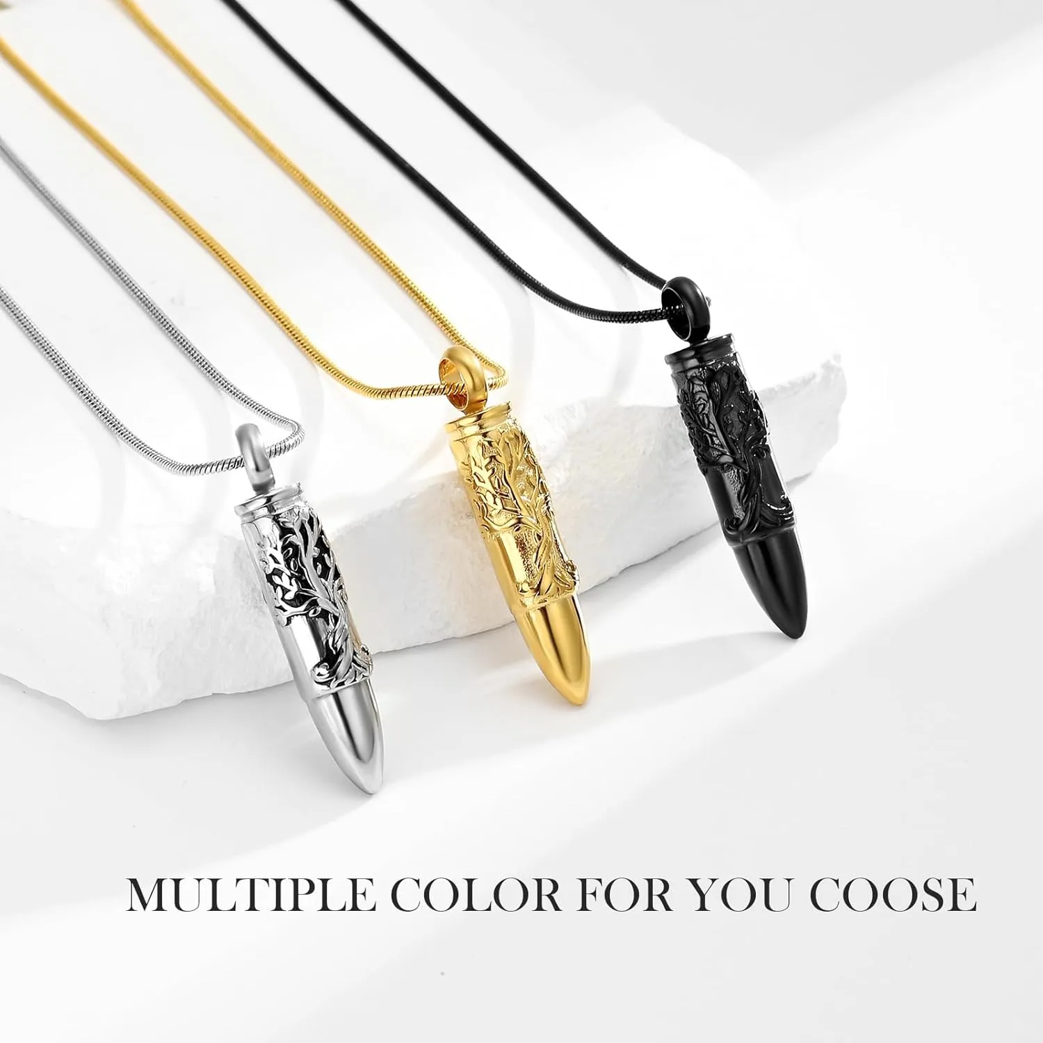 zeqingjw Bullet Urn Necklaces for Ashes Tree of Life Cremation Jewelry Memorial Pendant Ash Holder Keepsake Jewelry for Pet/Human