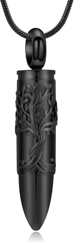 zeqingjw Bullet Urn Necklaces for Ashes Tree of Life Cremation Jewelry Memorial Pendant Ash Holder Keepsake Jewelry for Pet/Human
